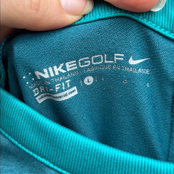 Nike Golf Green Short Sleeve Rounded Neck Top with Lime Zipper Accent Sz L - Picture 5 of 9